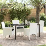 vidaXL Set de masă pentru grădină cu pernă 5 pcs Alb Rattan poli