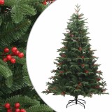 VidaXL Pom Crăciun artificial cu balamale, conuri, fructe roșii 210 cm