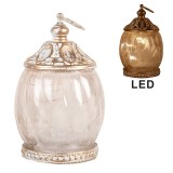 Cumpara ieftin Felinar sticla bej metal auriu cu led &Oslash; 7x11 cm