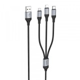Cablu Incarcare USB-A - Lightning / microUSB / USB-C HOCO X102 3in1, 18W, 1m, Negru, Apple