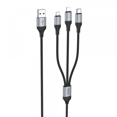 Cablu Incarcare USB-A - Lightning / microUSB / USB-C HOCO X102 3in1, 18W, 1m, Negru foto