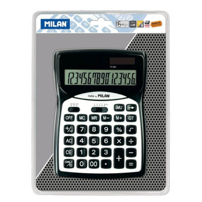 Calculator de Birou MILAN, 16 Digits, 187x135x25 mm, Alimentare Duala, Ecran Plat, Corp din Plastic Alb/Negru, Calculatoare Birou, Calculator 16 Digit foto