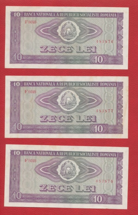 Lot 3 bancnote 10 LEI 1966 consecutive