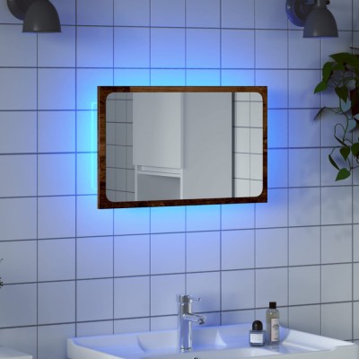 Gossi oglinda de baie cu lumina led, lemn vechi, 60x8,5x38 cm foto