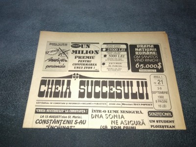 ZIARUL CHEIA SUCCESULUI 3 9 SEPTEMBRIE 1992 foto