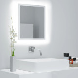 Oglindă de baie cu LED, alb extralucios, 40x8,5x37 cm, acril, vidaXL
