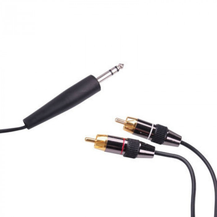 Cablu audio Jack stereo 6.3 mm - 2 x RCA tata, 3 m, Negru