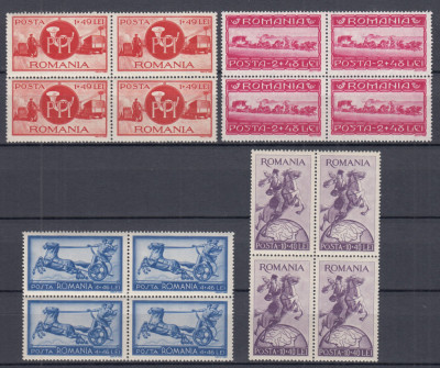 ROMANIA 1944 LP 158 ASISTENTA P.T.T. SERIE IN BLOCURI DE 4 TIMBRE MNH foto