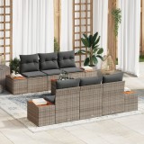 Set de Canapele Grădină vidaXL cu Perne Gri Ratan Polimer Acacia, Canapea Grădină vidaXL cu 2 Locuri și Spațiu de Stocare &amp; Perne Gri Ratan Polimer