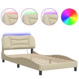 Cumpara ieftin Cadru de pat cu LED fara saltea Hvar crema 100x200 cm tesatura