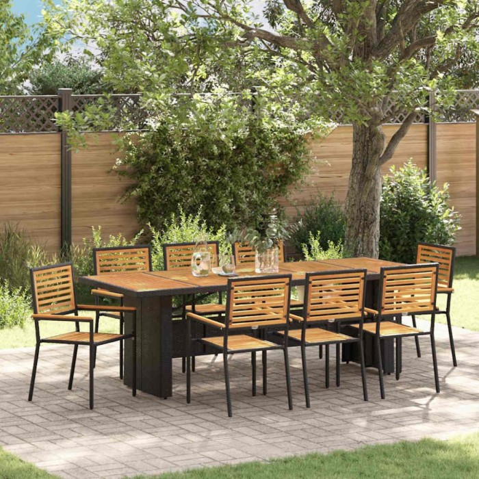 vidaXL Set de masă pentru grădină 9 pcs Negru 240 x 90 x 75 cm 3365446