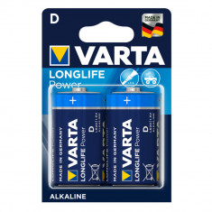 Set 2 baterii alcaline LR20, Varta Longlife Power D, 1.5V, in blister