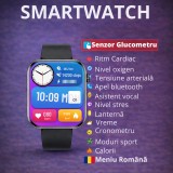 SMARTECH SmartWatch cu Senzor Glucometru, HRV, Ritm Cardiac, Nivel Oxigen, Tensiune Arteriala, Apel Bluetooth, Meniu RO S871