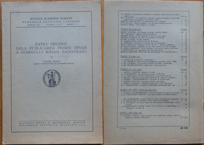 Tudor Vianu , Patru decenii dela publicarea primei opere a lui Sadoveanu , 1945