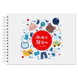 Album foto / Guestbook Caiet poze marturii personalizabil 6 pentru botez, format A5 landscape, pix inclus, 120 pagini albe, accesoriu nunta