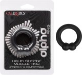 Inel Penis CalExotics Alpha Muscle Ring Silicon Lichid Negru, cu Bilute, Ultra-Elastic, Diametru 3.75cm
