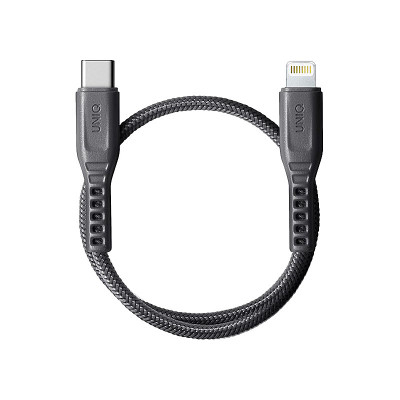 Cablu Date si Incarcare USB Type-C la Lightning UNIQ Flex, 3A, 0.3 m, Gri foto