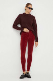 Levi&#039;s pantaloni de catifea cord 721 culoarea bordo, mulata, high waist