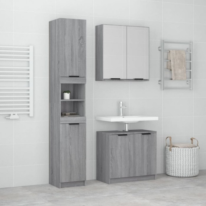 Gossi set dulapuri de baie, 3 piese, gri sonoma, lemn prelucrat