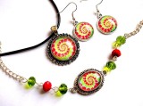 Set bijuterii sticla cu mandala 32954, Set bijuterii handmade