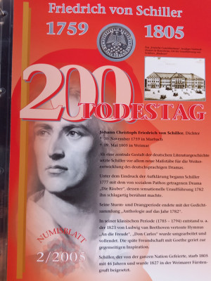 GERMANIA - FDC + MONEDA PROOF - 10 EURO 2005 G, 200 ANI FRIEDRICH VON SCHILLER foto