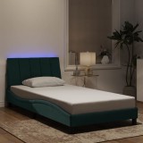 vidaXL Cadru de pat cu lumini LED, verde &icirc;nchis, 100x200 cm, catifea