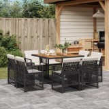 Cumpara ieftin Set mobilier de grădină cu perne, 9 piese, negru, poliratan