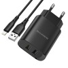Incarcator Retea Alimentator 2 x USB 2.1A pentru iPhone cu Cablu tip Lightning 1m - Borofone