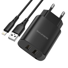 Incarcator Retea Alimentator 2 x USB 2.1A pentru iPhone cu Cablu tip Lightning 1m - Borofone