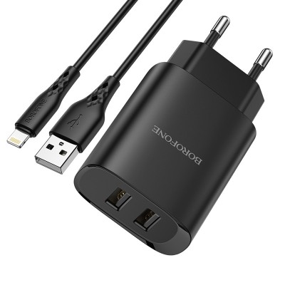 Incarcator Retea Alimentator 2 x USB 2.1A pentru iPhone cu Cablu tip Lightning 1m - Borofone foto