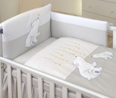 AMY - Lenjerie 3 piese Cu protectie laterala Bear Heart din Bumbac, 120x60 cm, Gri foto