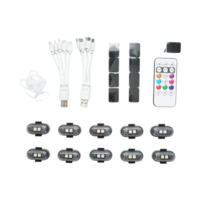 Set 10 lampi LED RGB stroboscopice cu telecomanda, 10 moduri, 8 culori, baterie litiu 110mAh reincarcabila USB-C IP65 foto