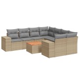 Cumpara ieftin Set canapele de gradina, 9 piese, cu perne, bej, poliratan