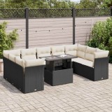 Cumpara ieftin Set canapele de grădină cu perne, 10 piese, negru, poliratan