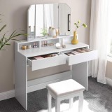 VASAGLE Masa de toaleta cu oglinda rabatabila si 2 sertare, 3 compartimente deschise, 100x40x142cm, alb Household NewTrend