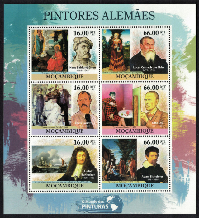 MOZAMBIC 2011 - Arta, pictori germani / set complet - colita+bloc MNH