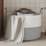 Coș Depozitare vidaXL Gri Alb Bumbac &Oslash;51x33 cm Pliabil cu M&acirc;nere Haine Jucării Pături Prosoape Multifuncțional