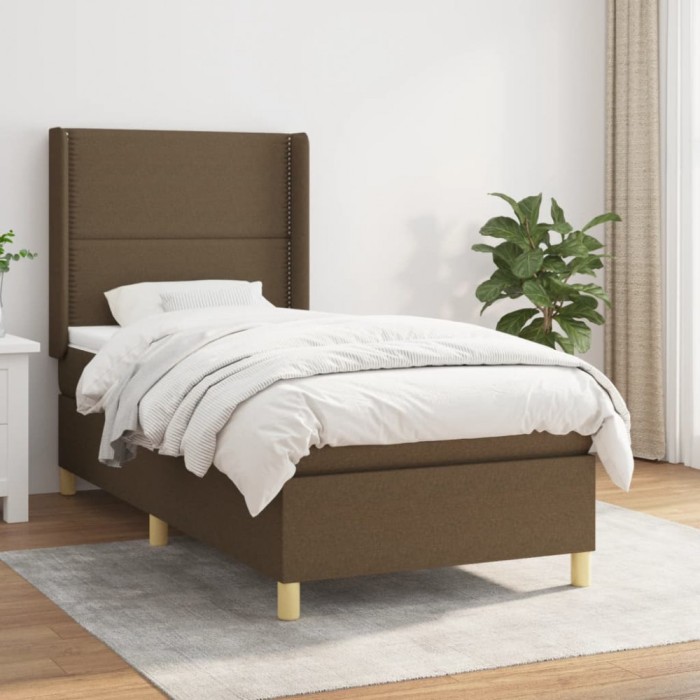 vidaXL Pat box spring cu saltea, maro &icirc;nchis, 80x200 cm, textil 3131868