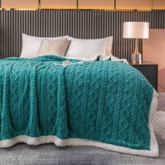 Patura cocolino 200x230cm,tip tricotaj cu blanita,turcoaz-F038
