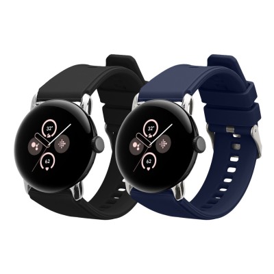 Set 2 Curele Kwmobile pentru Google Pixel Watch 2/Pixel Watch, Negru/Albastru inchis, Silicon, KWM0000254I001C foto
