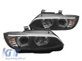 Set de faruri xenon potrivit pentru BMW Seria 3 E92 coupe, E93 cabrio 2006-2010 cu baza neagra, pentru modelele cu lumini DRL din fabrica, fara AFS, s