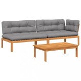 Cumpara ieftin Set canapele gradina cu perne din paleti, 3 piese, lemn acacia