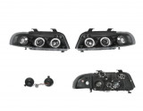 Set faruri tuning Audi A4, 11.1998, Taiwan, partea stanga+dreapta, cu lumina parcare fibra optica; tip bec H1+H1; manual/electric; negru,