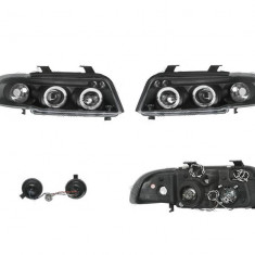 Set faruri tuning AUDI A4 (B5), 11.1994-12.1998, Taiwan, partea stanga+dreapta, cu lumina parcare fibra optica;tip bec H1+H1; manual/electric; negru,