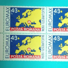 TIMBRE ROMANIA 1974 LP856 EXP. EUROMAX -BUCURESTI BLOC DE 4 VALORI MNH