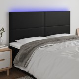 VidaXL Tăblie de pat cu LED, negru, 200x5x118/128 cm, piele ecologică