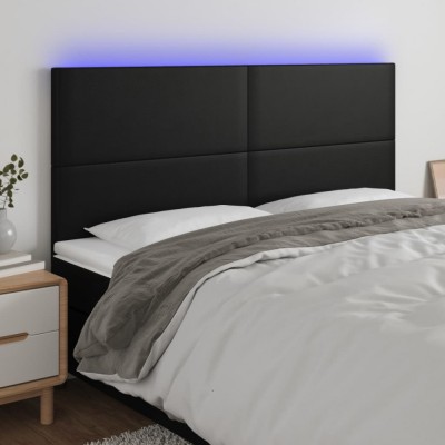 vidaXL Tăblie de pat cu LED, negru, 200x5x118/128 cm, piele ecologică 3122252 foto