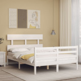 VidaXL Cadru de pat cu tăblie, alb, 140x200 cm, lemn masiv