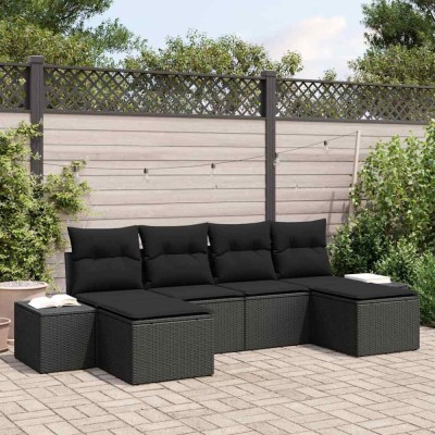vidaXL Set de canapele pentru grădină 6 pcs Negru 184 x 62 x 85 cm 3355842 foto