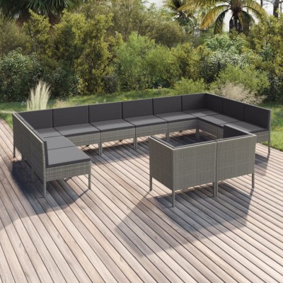 Gossi set mobilier de gradina cu perne, 12 piese, gri, poliratan foto